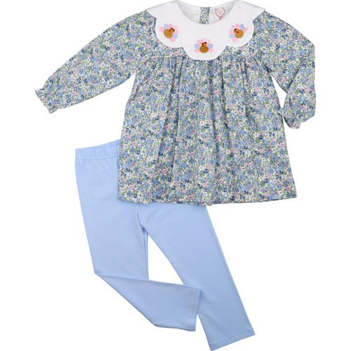 Blue Liberty Embroidered Turkey Legging Set - Shipping Late October | Cecil and Lou