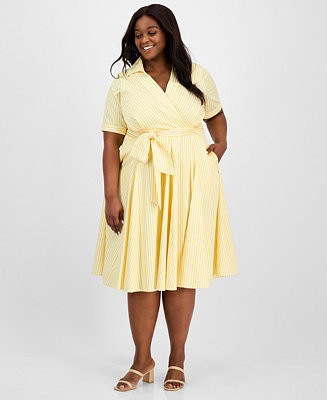 Tahari Plus Size Collared V-Neck Short-Sleeve Dress | Macy's