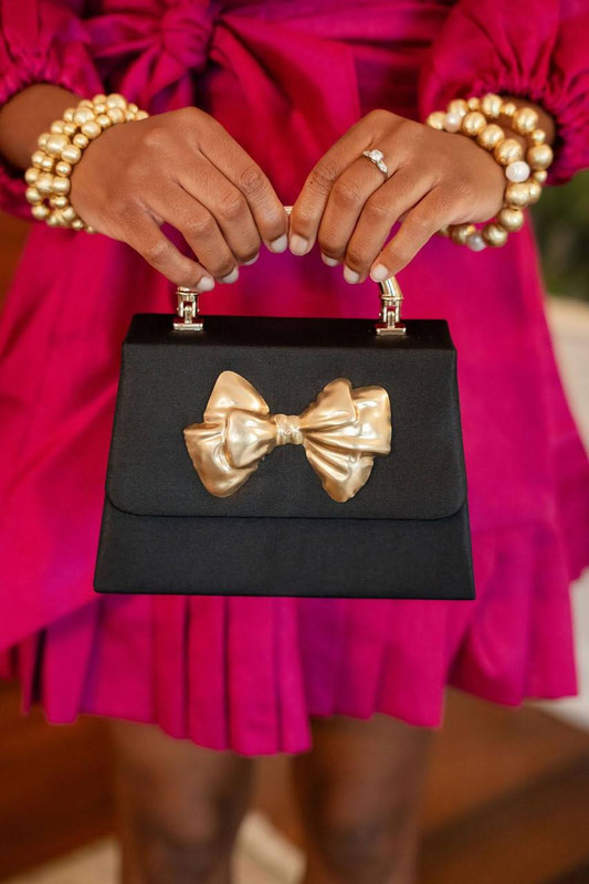 Black Faille Lulu with Gold Handle Handbag - Gold Charms | Lisi Lerch Inc