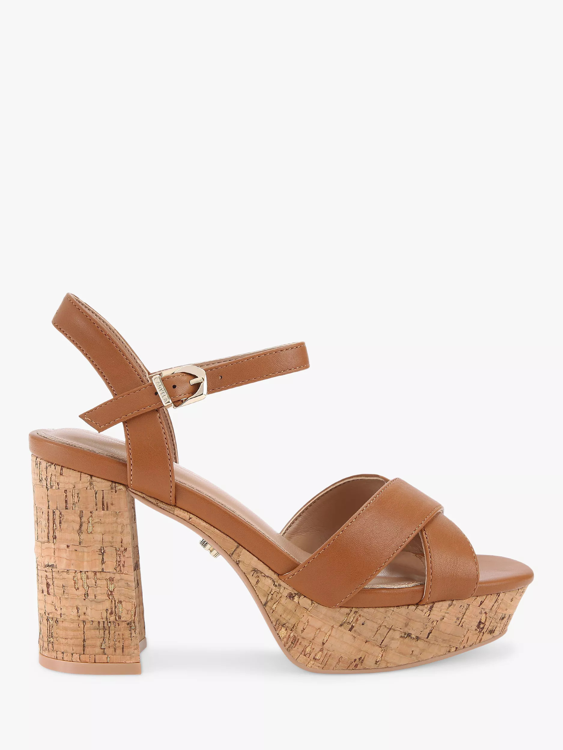 Carvela Sonata Cork High Heel Strappy Sandals, Brown Tan | John Lewis (UK)