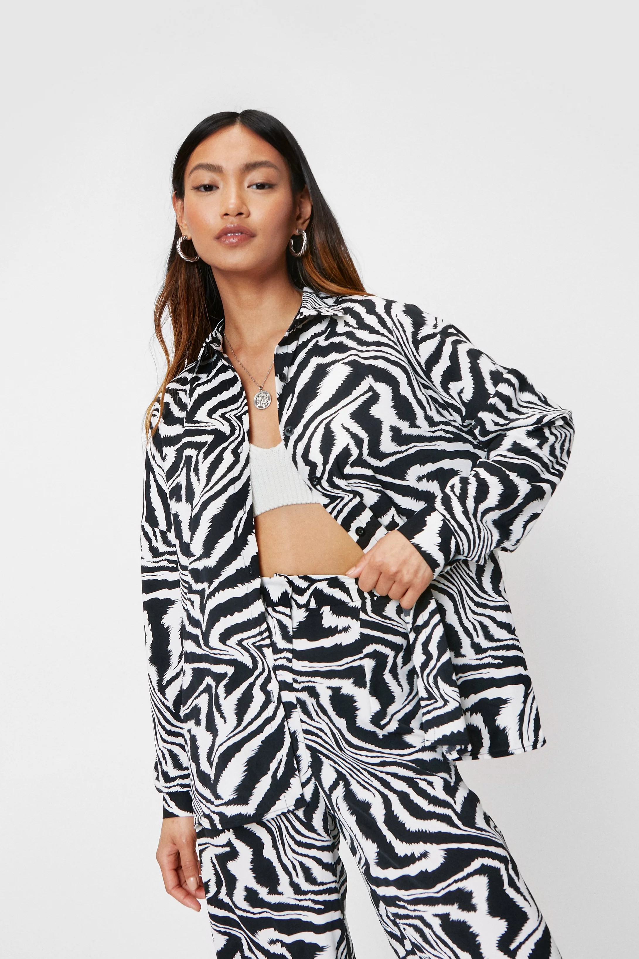 Petite Oversized Slouchy Zebra Print Shirt | Nasty Gal (US)