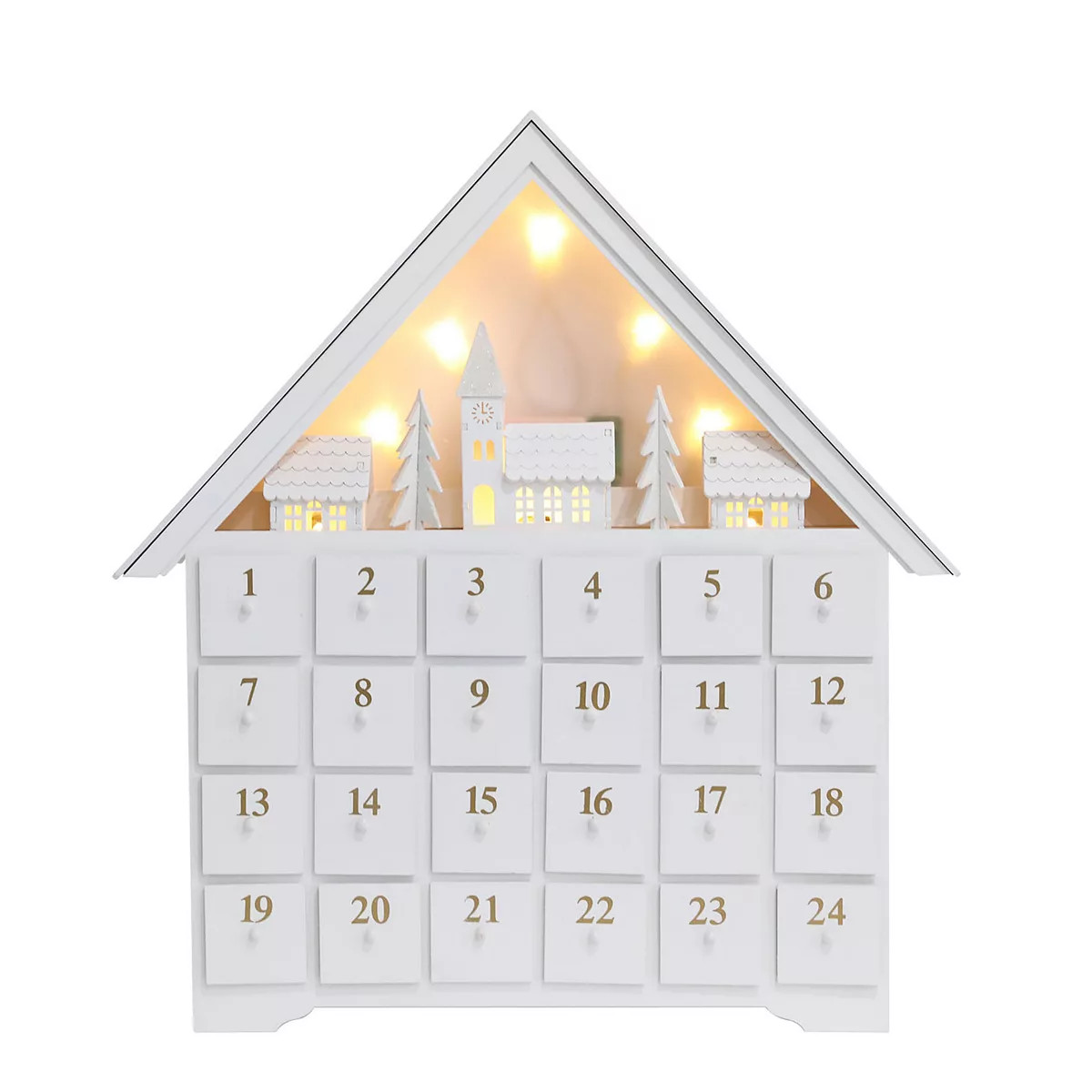 Polar Elegance White Christmas Wooden Advent Calendar House With Large Drawers And Led Lighting | Kohl's