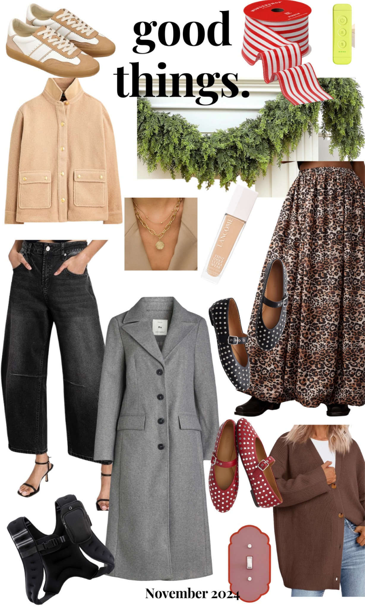 My November “good things” list

Sneakers, Christmas ribbon, garland, shirt jacket, coin necklace, leopard bubble skirt, barrel jeans, gray coat, studded flats, weighted walking vest, cardigan, foundation 

#LTKGiftGuide #LTKShoeCrush #LTKHoliday
