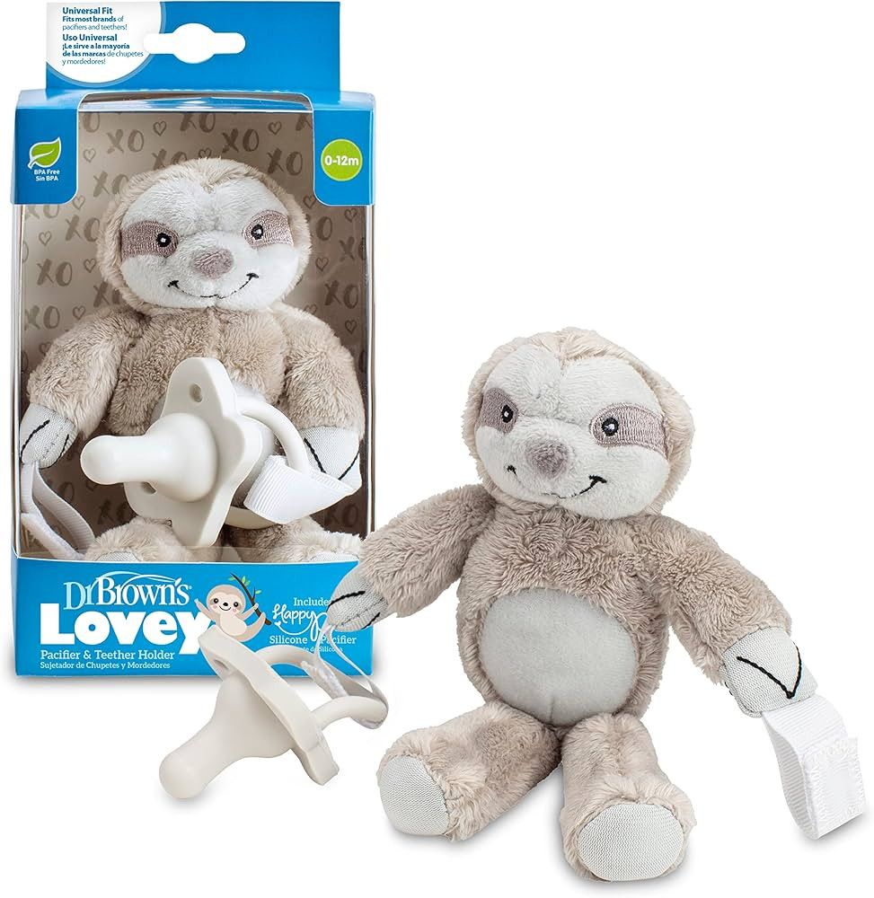 Dr. Brown's Baby Lovey Pacifier & Teether Holder, Sloth with Grey HappyPaci, 100% Silicone, 0-6m | Amazon (US)