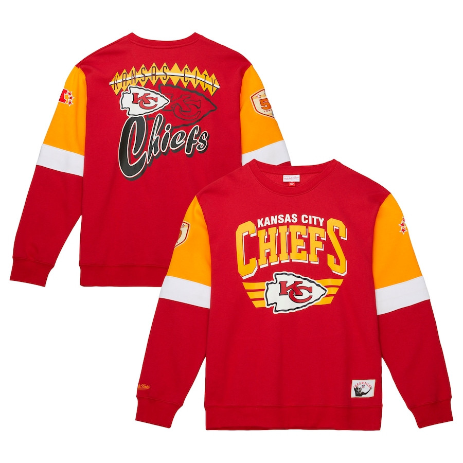 Kansas City Chiefs Mitchell & Ness Gridiron Classics Allover 3.0 Pullover Sweatshirt - Scarlet | Fanatics