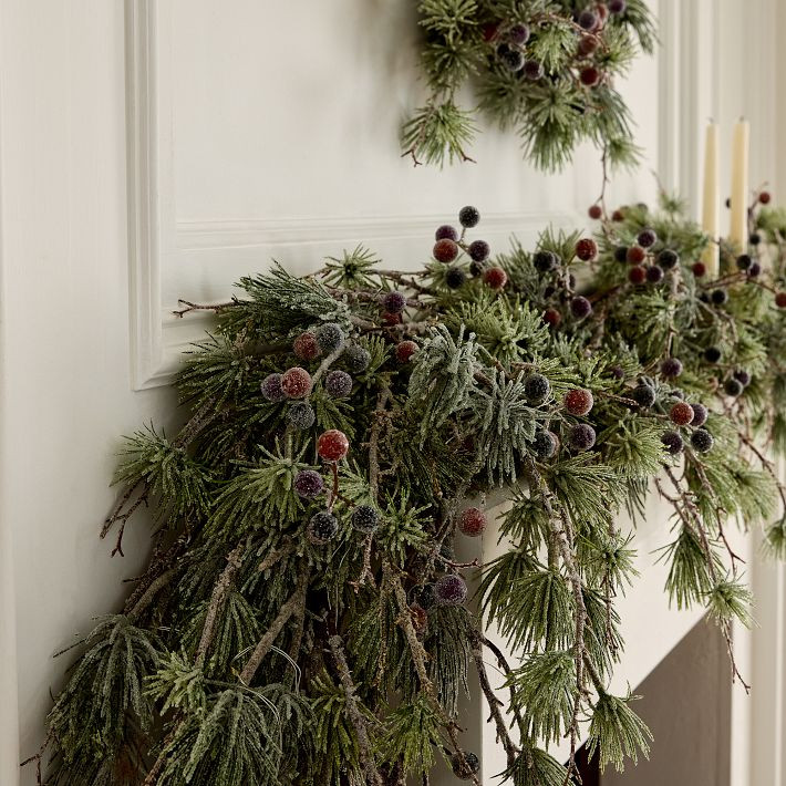 Pre-Lit Faux Pine & Frosted Red Berry Garland | West Elm (US)