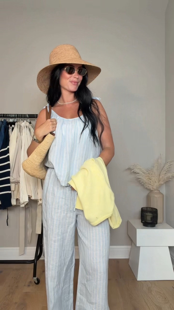 This outfit feels like summer ☀️🤍

I’m styling a matching linen set with a lightweight sweater for a little pop of color, plus a sun hat, sandals, and a straw bag for the cutest effortless summer look.

I’ll have all my outfit details on my LTK ✨

My sizing: 5’7”, 145 lbs, 32DD
I’m wearing size smalls

@Aritzia Aritzia outfit, linen set, matching set, summer outfit, summer style, coastal style, vacation outfit, resort wear, linen outfit, warm weather outfit, neutral outfit, chic summer style, effortless outfit, elevated basics, capsule wardrobe, straw bag, sun hat outfit, sandal outfit, summer fashion, Aritzia summer, clean girl style, everyday outfit, beach vacation outfit, classy casual outfit, summer staples, coastal chic, vacation style, linen separates, feminine style, outfit inspo, summer wardrobe, old money style, European summer style, linen pants, summer essentials, Aritzia staples, sunny day outfit, vacation capsule wardrobe