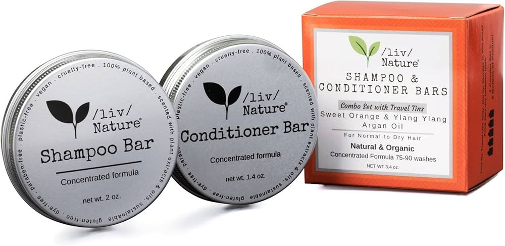 /liv/ Nature Argan Oil Bar Shampoo and Conditioner For Hair with Travel Container (Orange, Ylang ... | Amazon (US)
