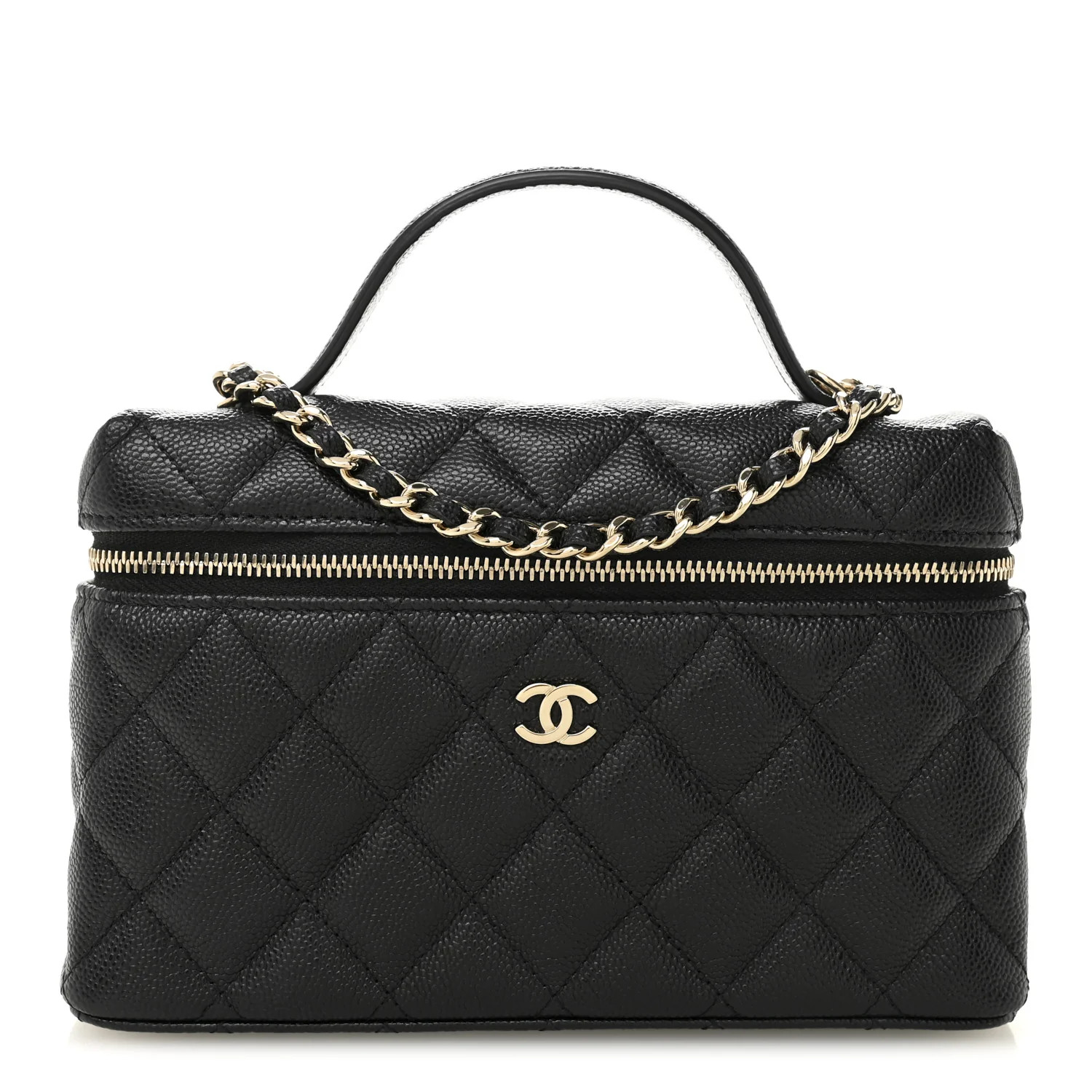 Caviar Quilted Top Handle Slim Vanity With Chain Black | FASHIONPHILE (US)