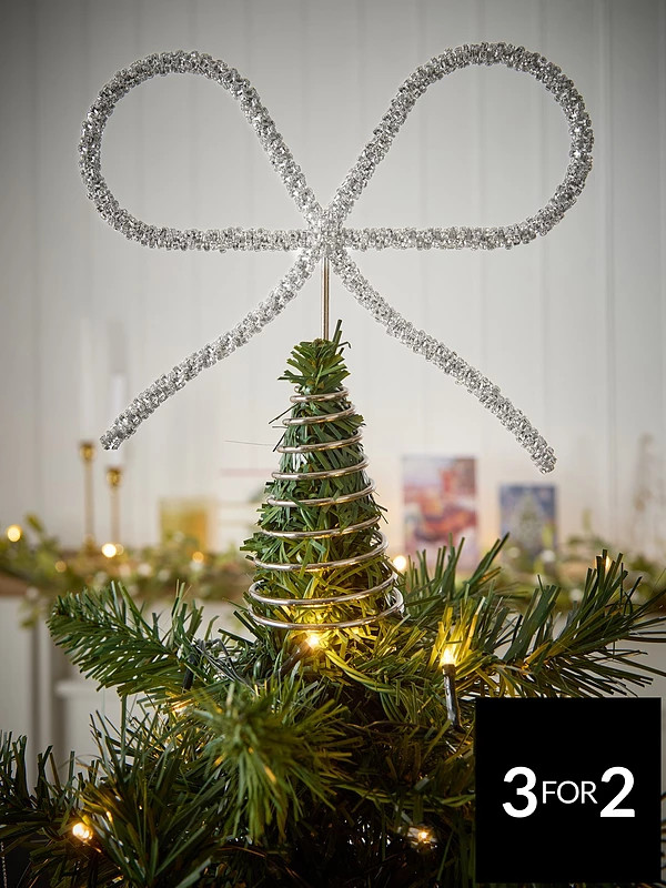 Very Home Silver Bow Christmas Tree Topper | Very (UK)
