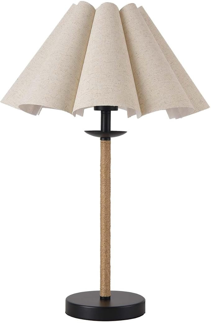 KUNJOULAM Modern Table Lamp, 22.4" Woven Nightstand Lamp with Fabric Shade, Boho Hemp Rope Desk L... | Amazon (US)