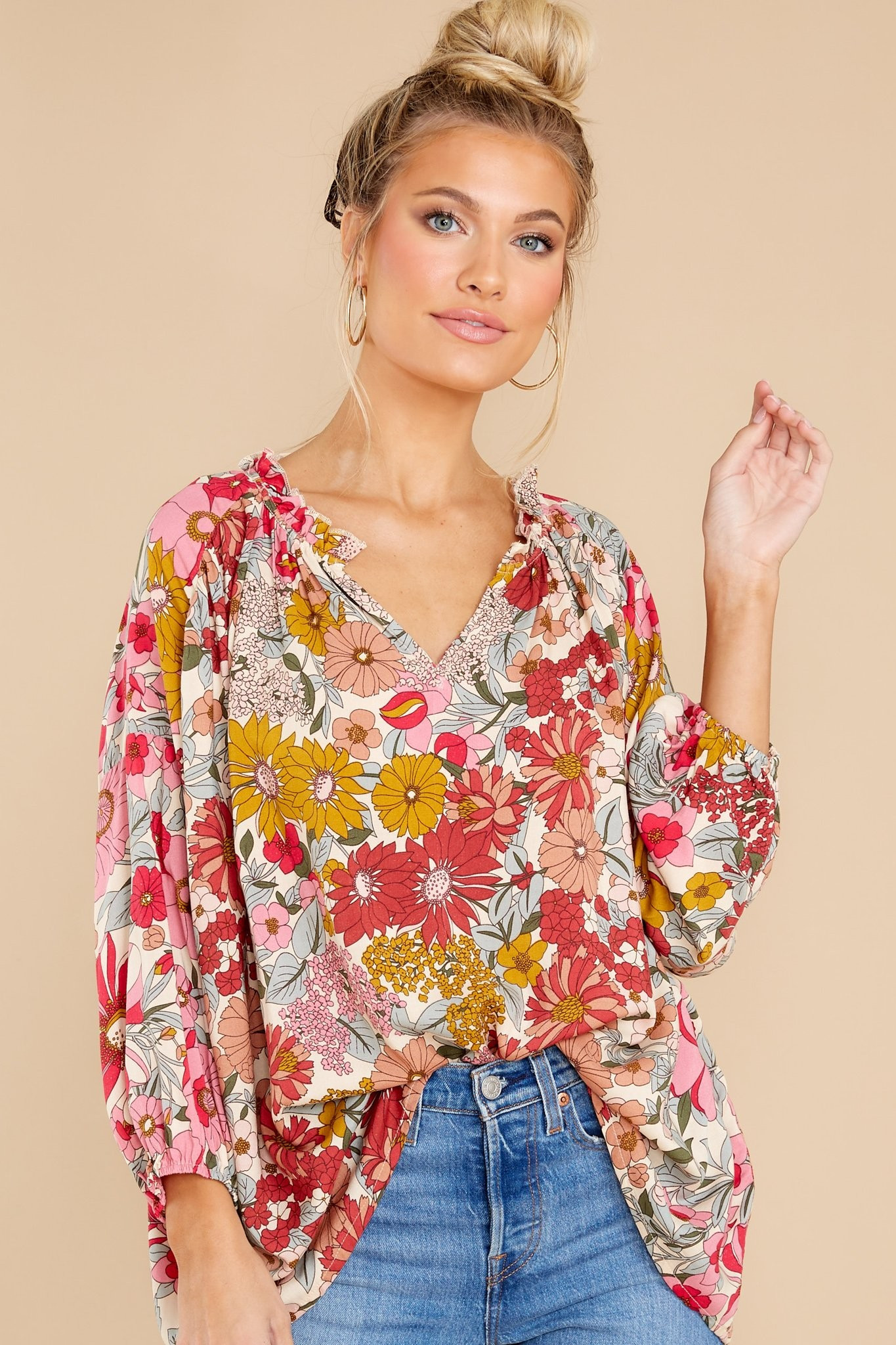 Blooming Surprise Pink Multi Floral Print Top | Red Dress 