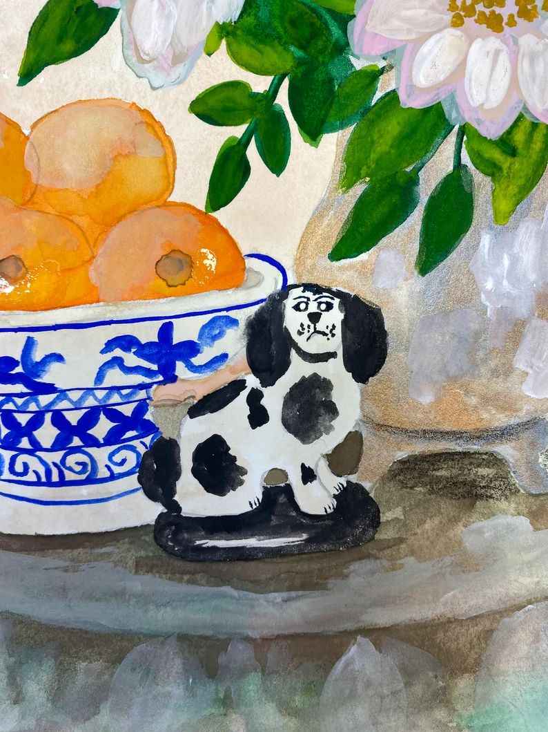 Staffordshire Dog Chinoiserie and Oranges Watercolor on - Etsy | Etsy (US)