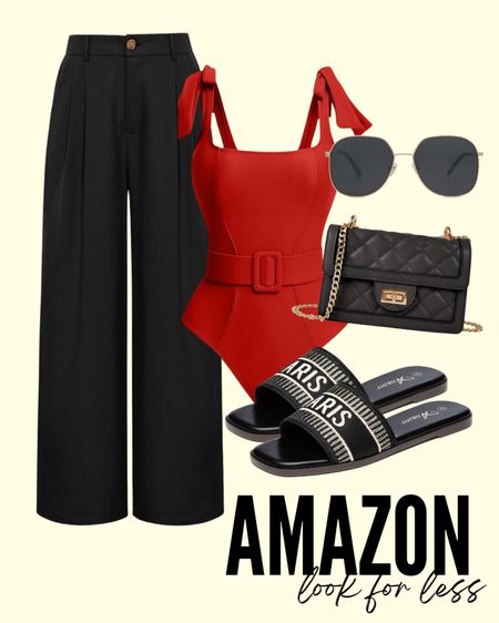 High end look for less Amazon finds! Vacation outfits. Summer outfit ideas. Red one piece swimsuit. Dior look for less  

#LTKfindsunder50 #LTKswim #LTKstyletip