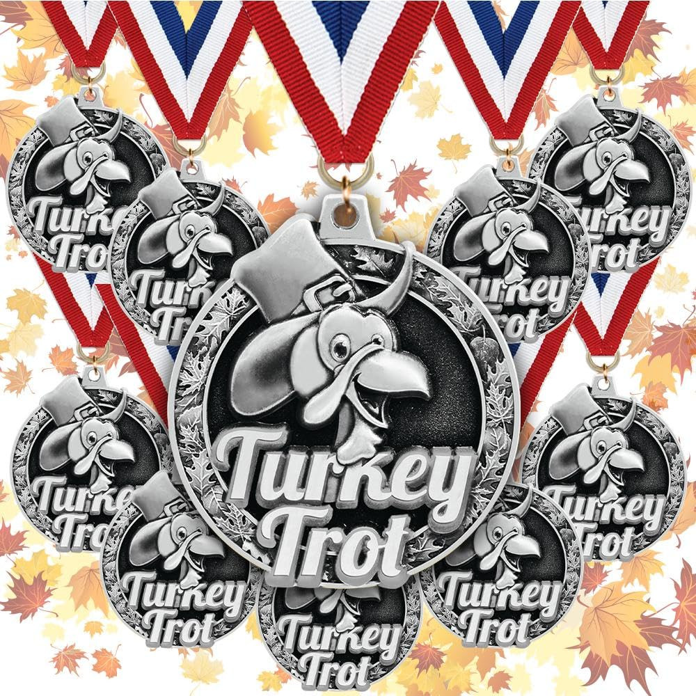 Crown Awards Bulk 2" Silver Turkey Trot Medal with Red White and Blue Ribbon Turkey Trot Thanksgi... | Amazon (US)