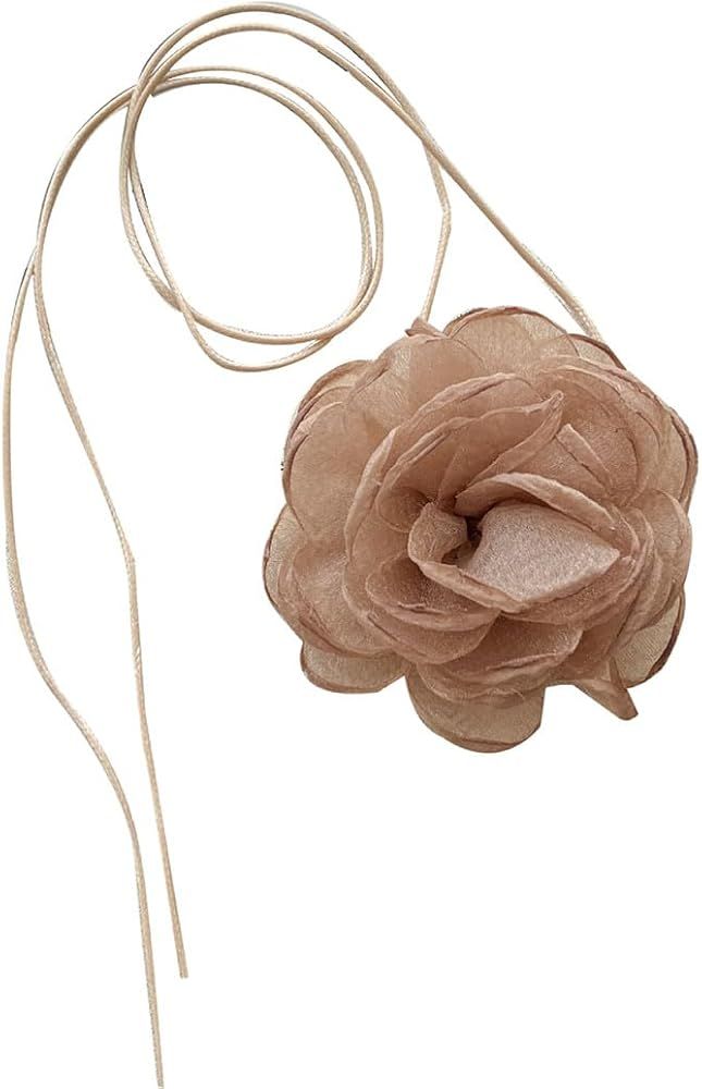 Kokoma Vintage Rose Flower Choker Necklace for Women Lady Brown Big Floral Lace-up Necklace Colla... | Amazon (US)