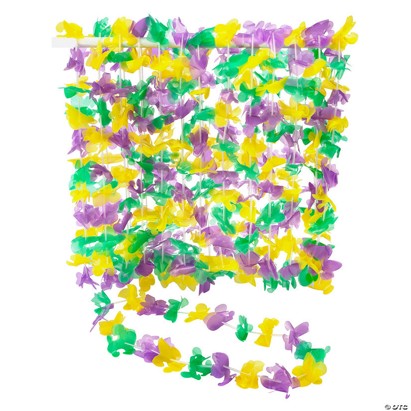 36" x 2 1/2" Bulk 50 Pc. Purple, Green & Yellow Mardi Gras Fleur de Lis Leis | Oriental Trading Company