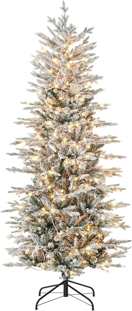 HOMCOM 6ft Tall Prelit Artificial Christmas Tree Holiday Décor with 636 Snow Flocked Branches, 2... | Amazon (US)