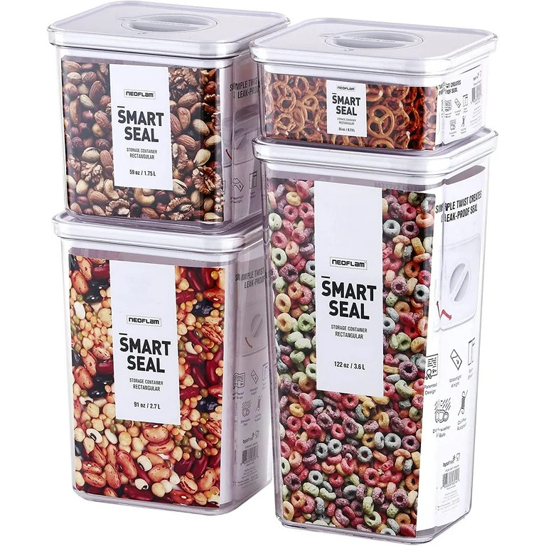 Neoflam Smart Seal 4pc Rectangular Airtight Kitchen Pantry Canister/Organizer Storage Container S... | Walmart (US)