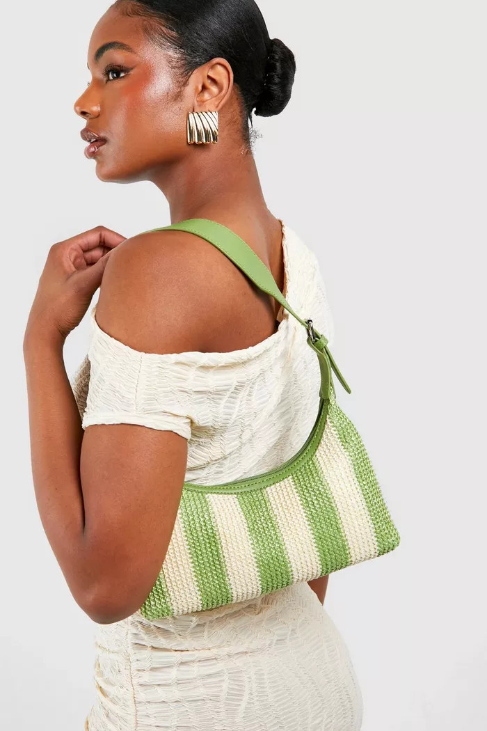 Stripe Raffia Shoulder Bag | boohoo (US & Canada)