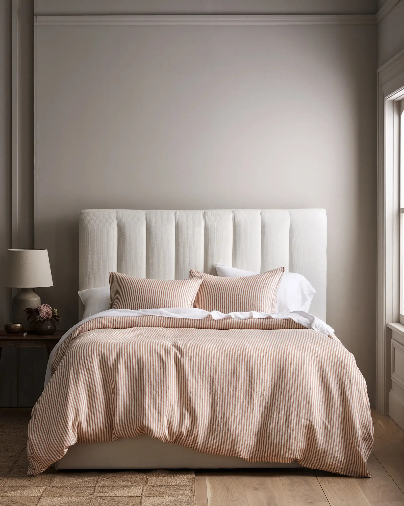 European Linen Stripe Duvet Cover Set | Quince in Terracotta/White Stripe | Quince