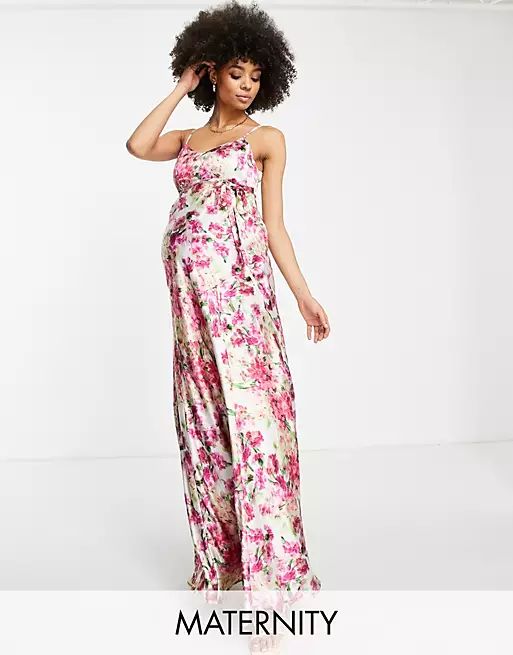 Hope & Ivy Maternity cowl neck maxi dress in mixed pink floral | ASOS (Global)