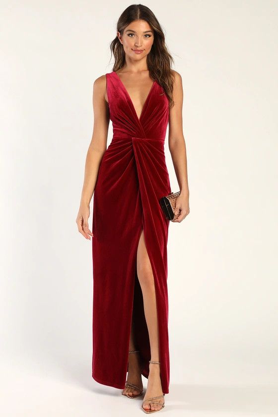 Beautiful Evenings Magenta Velvet Twist-Front Maxi Dress Red Velvet Dress | Holiday Cocktail Dress C | Lulus (US)