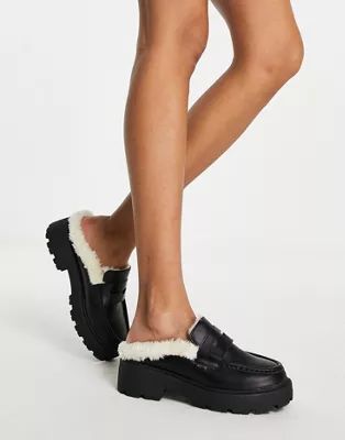 Truffle Collection chunky faux fur lined loafers in black | ASOS (Global)