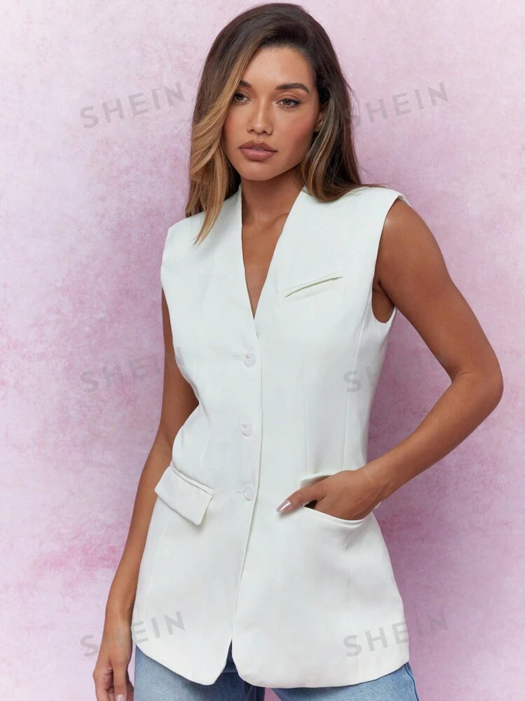 MISSGUIDED Sleeveless Long Vest With Pockets | SHEIN