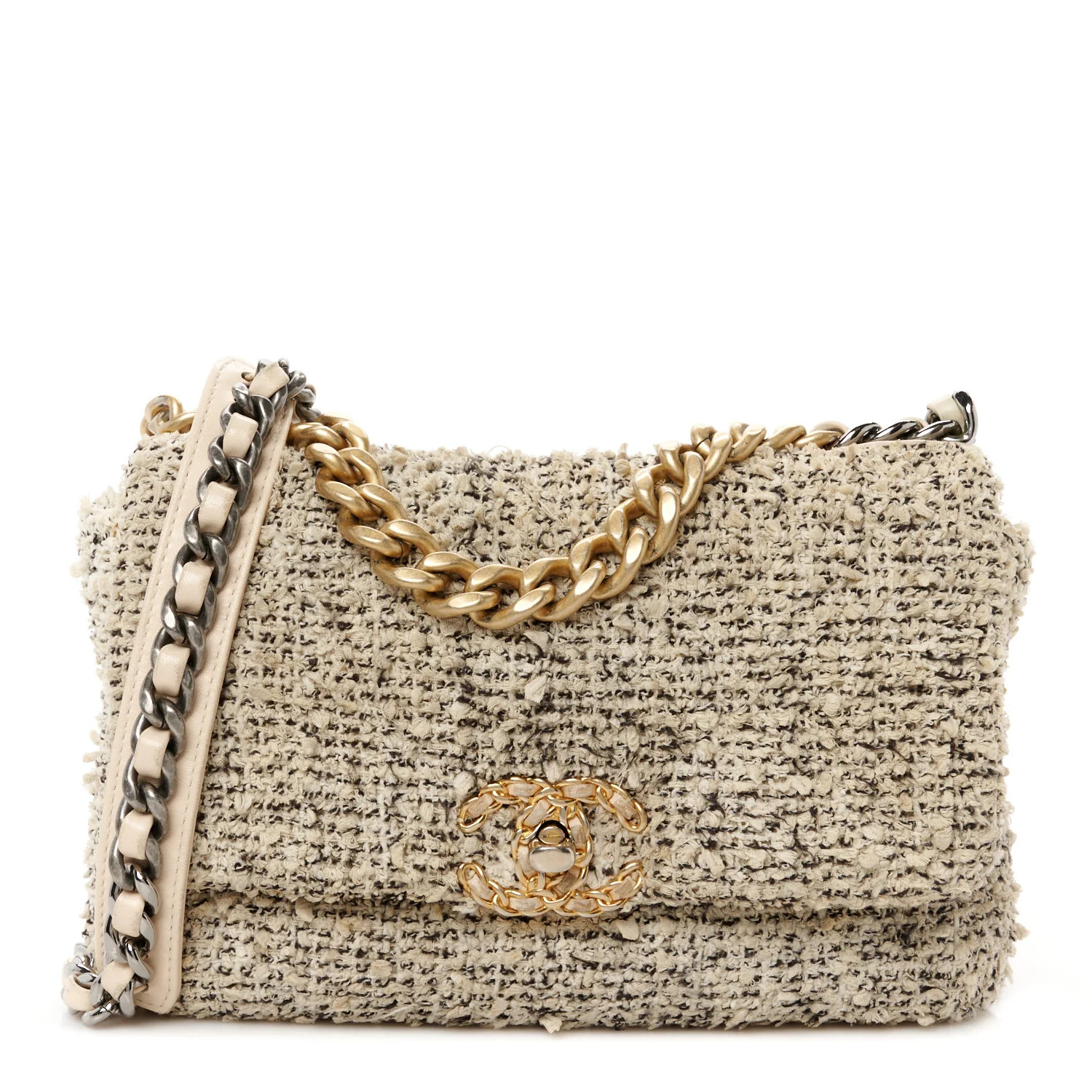 Tweed Quilted Medium Chanel 19 Flap Ecru Black | FASHIONPHILE (US)