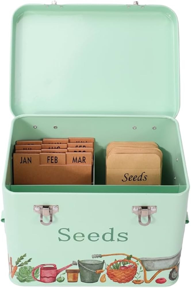Gardening Naturally Metal Garden Seed Storage Box with Monthly Dividers and 12 Seed Envelopes, 22... | Amazon (UK)