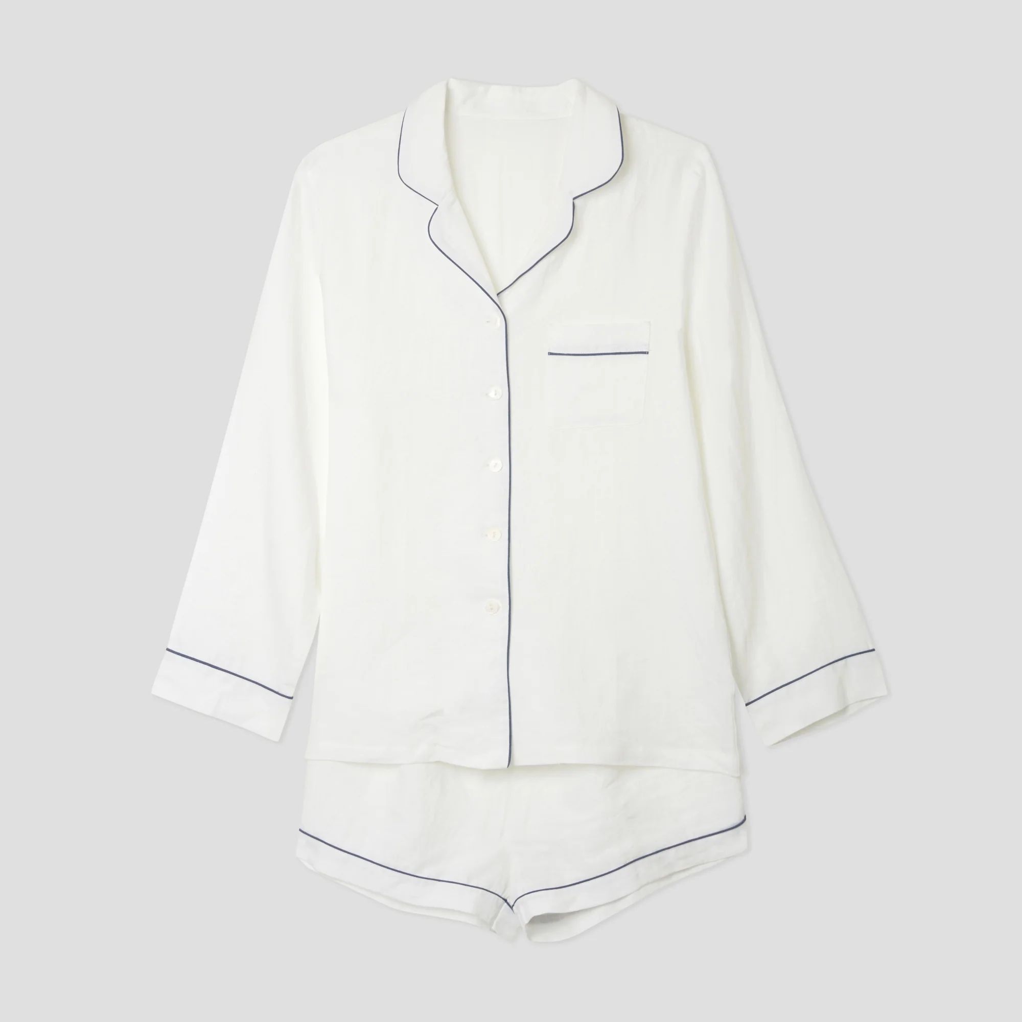 White Linen Pajama Shorts Set | Piglet