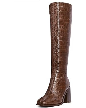 MUCCCUTE Knee High Boots for Women - Square Toe Chunky Block Heel Boots with Side Zipper Pull On ... | Amazon (US)