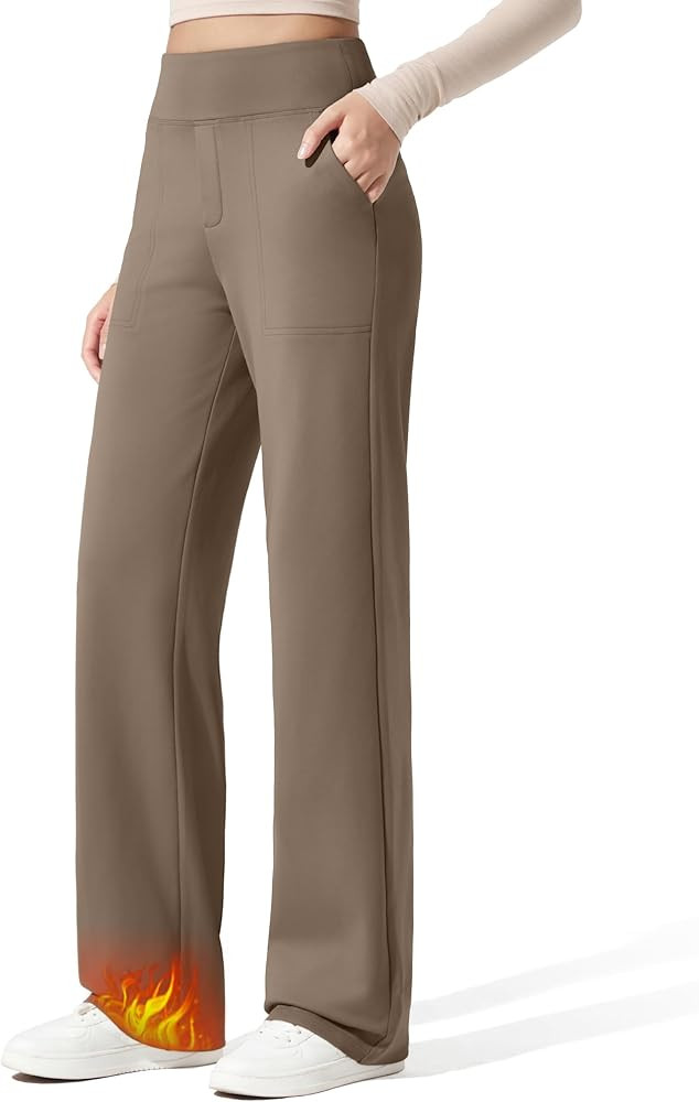 G4Free Women Fleece Lined Pants with Pockets Wide Leg Winter Thermal Work Trousers Dressy Casual ... | Amazon (US)