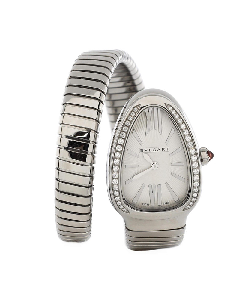 Pre-Owned Bvlgari Serpenti Tubogas Single Spiral Quartz Watch in Stainless Steel with Diamond Bezel 23mm | Bloomingdale's (US)