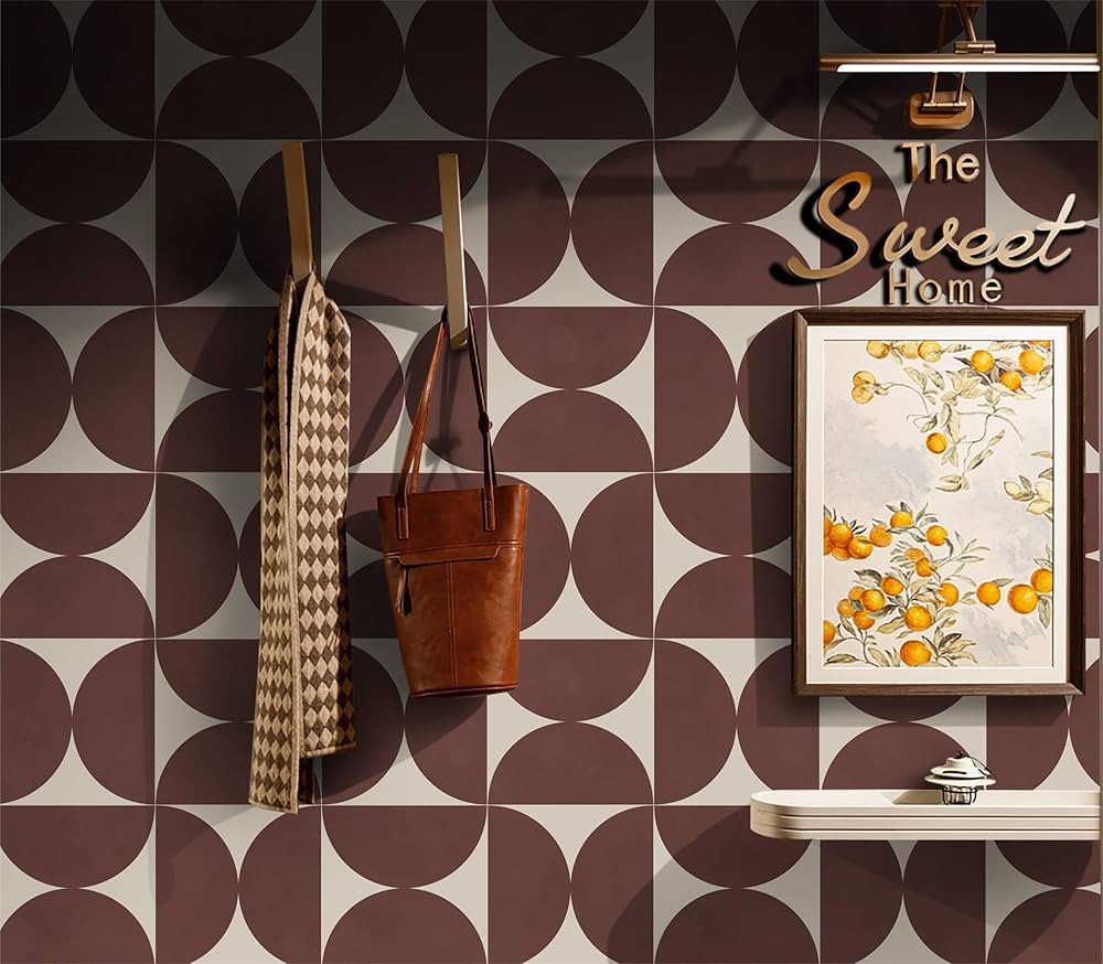 Dimoon 78.7"x16.1"Geometric Peel and Stick Wallpaper Dark Red and Beige Wallpaper Square Contact ... | Amazon (US)