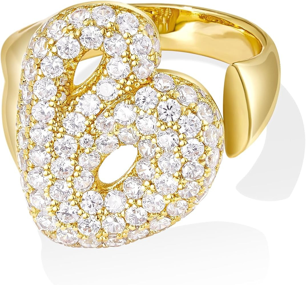 KissYan Bubble Initial Ring for Women, 14k Gold Plate Balloon Jumbo Letter Rings Open Adjustable ... | Amazon (US)