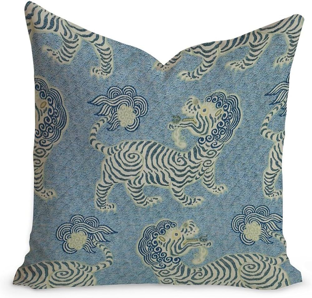Blue Tibet Tiger Sofa Pillowcase Animal Print Blue Tibetan Tiger Decorative Cushion Covers Tradit... | Amazon (US)