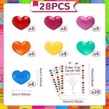 28Pcs Colorful Heart Crayons with Cards, Valentines Day Gifts for Classroom, Girl Boy Birthday Gi... | Amazon (US)