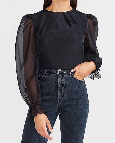 Organza Puff Sleeve Top | Express