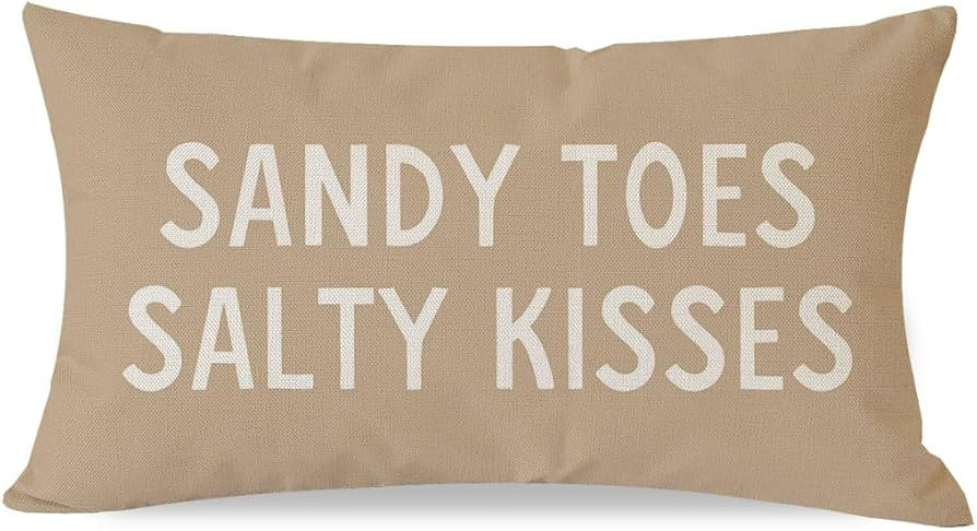 PANDICORN Summer Beach Throw Pillow Covers 12x20 Inch Sandy Toes and Salty Kisses Beige Outdoor N... | Amazon (US)