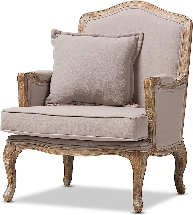 Baxton Studio Constanza Classic Antiqued French Accent Chair, 29.25L x 29W x 37.25H, Beige | Amazon (US)