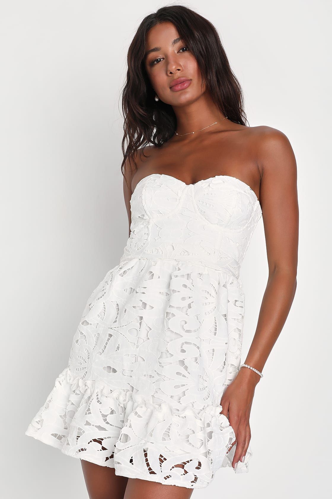Majorly Cute White Crochet Lace Strapless Bustier Mini Dress | Lulus (US)