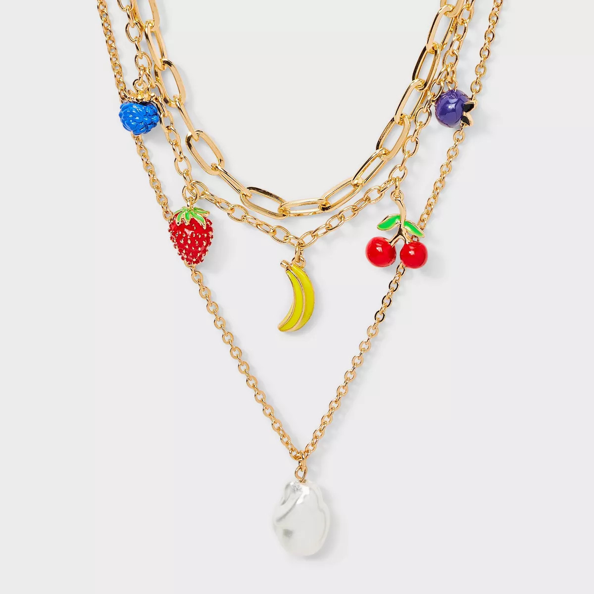 Fruit Charm and Pearl Multi-Strand Necklace - A New Day™ Gold/Red/Yellow | Target