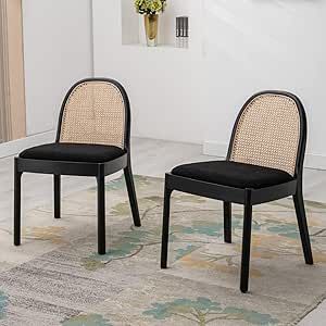 LukeAlon Modern Sherpa Dining Chairs Set of 2, Natural Woven Rattan Cane Back Side Chairs with So... | Amazon (US)