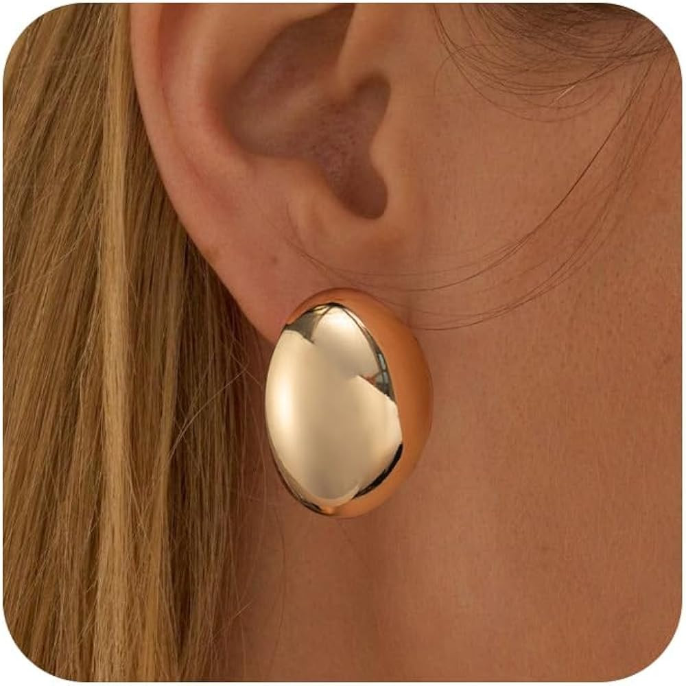 HANLI Chunky Earrings for Women - 14K Gold Plated Statement Lightweight Earring Knot Geometric Ov... | Amazon (US)