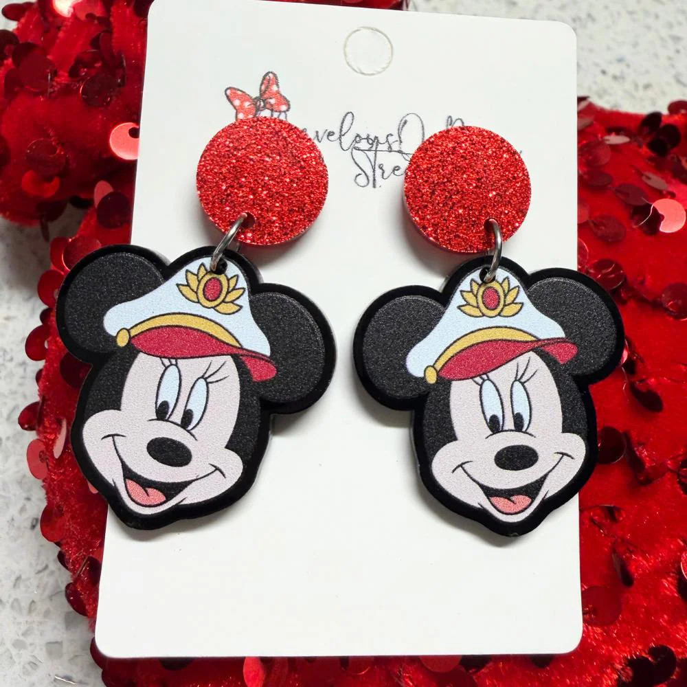 Captain Minnie Earrings - Disney Cruise Line Lightweight Acrylic Jewelry - Hypoallergenic Stainless Steel - Fish Extender Gift - Dangle Drop | Etsy (Global)