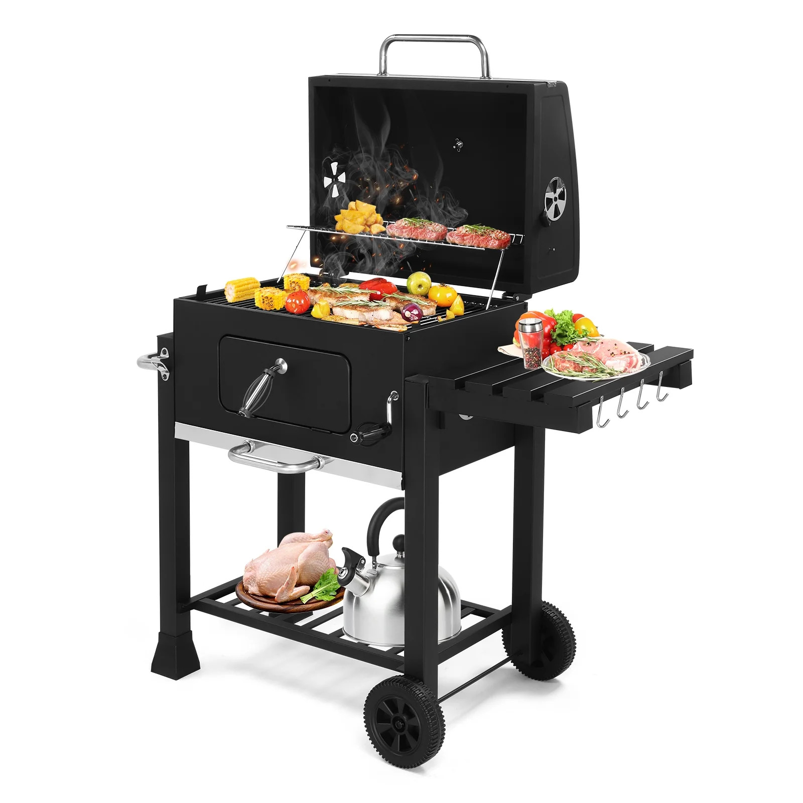 BBQ Charcoal Grill Outdoor Barbecue Pit Smoker with Double Grill,Liftable Charcoal Tray | Walmart (US)