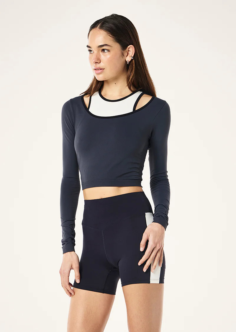 SUTTON LONG SLEEVE CROPPED TOP IN MARINE BLUE | P.E Nation AU