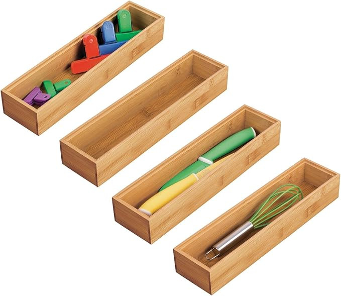 mDesign Wooden Bamboo Kitchen Drawer Organizer Box Tray, Stackable Storage for Drawers, Cabinets,... | Amazon (US)